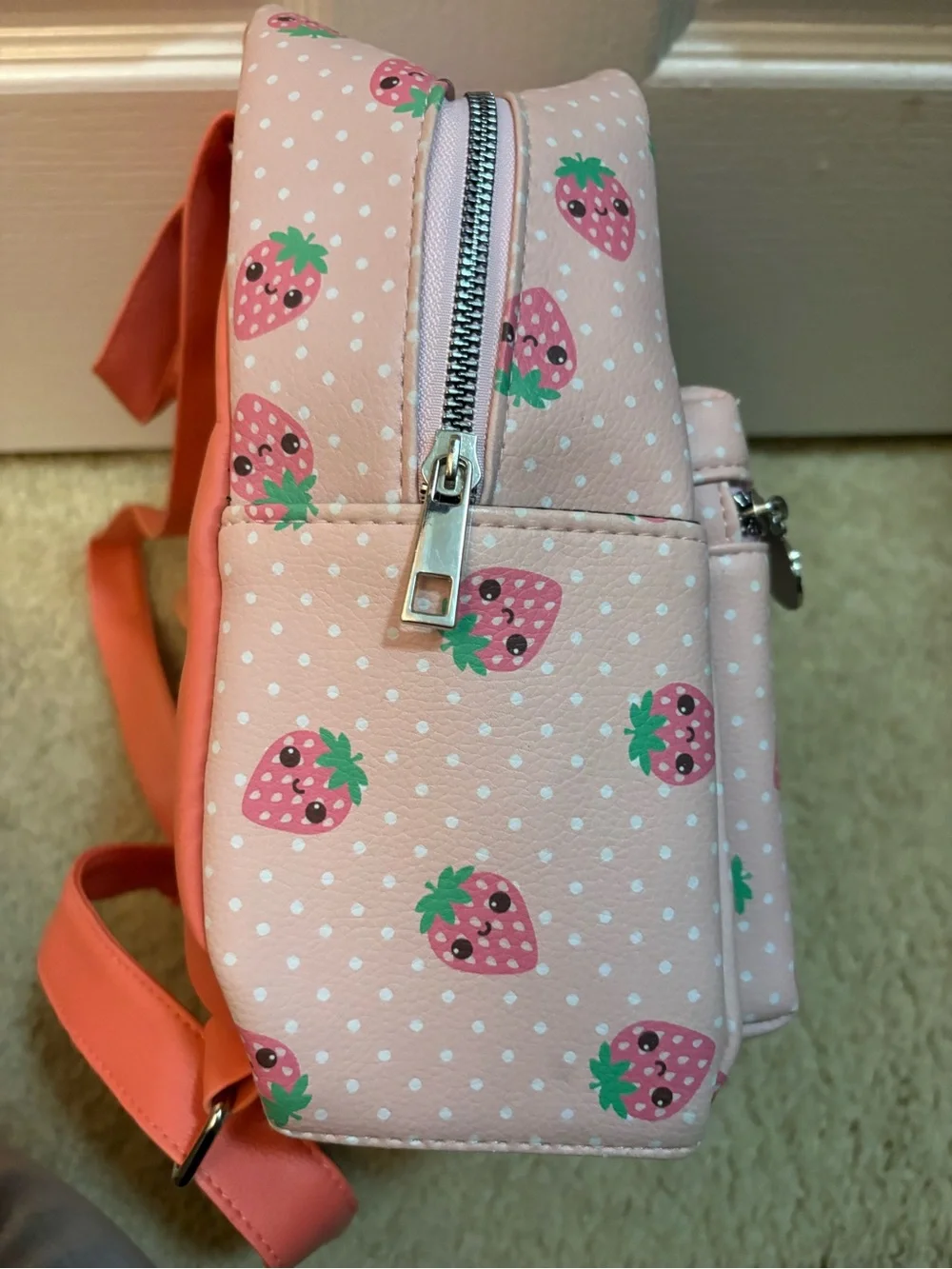 Strawberry Print Pink Mini Backpack